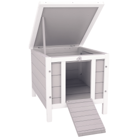 Rabbit Pen, Outdoor Wooden Rabbit Hutch Bunny Guinea Pig Cage with Waterproof Roof Gray