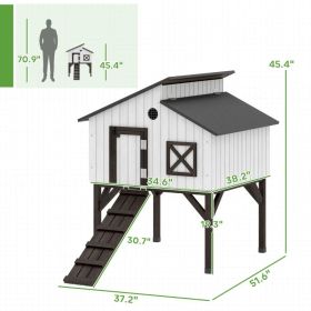 PawHut Chicken Coop Hen House With Nesting Box, Elevated Rabbit Hutch With Ramp, Asphalt Openable Roof And Elevated Legs (Option: White black)