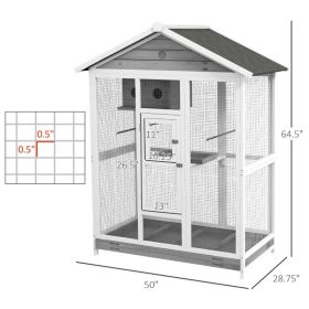 PawHut 64.5 Wooden Bird Cage Aviary, Flight Cage With 4 Perches, Nest And Slide-Out Tray For Indoor Outdoor, Gray (Option: Pure White)