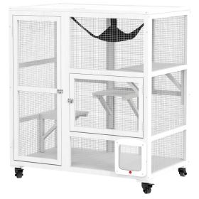 Cat House, Indoor Cat Enclosure on Wheels with Openable Top, 39", White (Option: White-650x255x1080 mm)