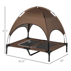 PawHut Elevated Portable Dog Cot Pet Bed With UV Protection Canopy Shade, 36 Inch, Coffee (Option: Coffee and Black)
