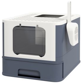 Cat Litter Box with Lid, Scoop, Front Entry, and Top Exit for Large Cats, White (Option: White-555x440x190 mm)